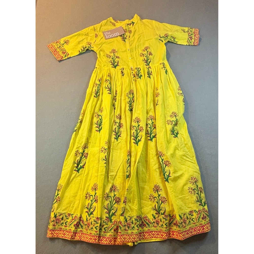 The Loom Free Living Kurta Dress Womens S Yellow Floral Anar-110 Maxi Boho